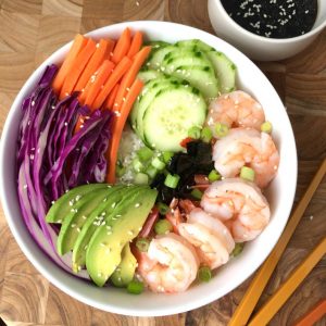 deconstructed sushi bowl with soy sauce dressing