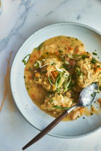 White Bean Soup with Pesto Herb Dumplings Recipe