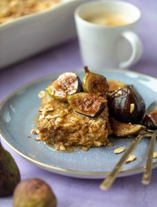 Almond Butter Baked Oatmeal with Sticky Cinnamon Figs