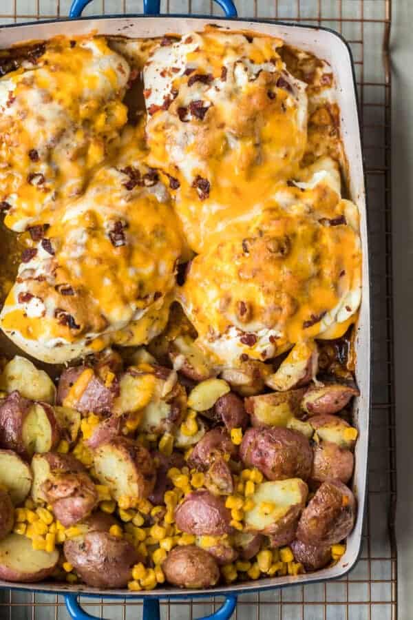Cheesy Bacon Crusted Chicken with Ranch Potatoes (One Pan)