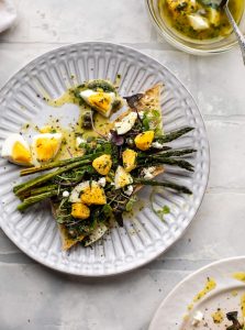 Hard Boiled Egg Vinaigrette – Goat Cheese Asparagus Tartines