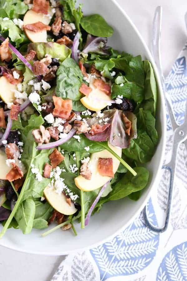 Amazing Spinach Salad with Apples, Bacon and Feta Cheese