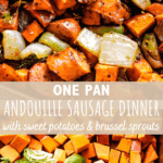 Andouille Sausage with Sweet Potatoes and Brussels Sprouts
