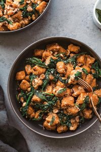 Brown Butter Sweet Potato Gnocchi with Sage, Spinach, and Hazelnuts