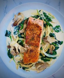 Salmon & Creamy Spinach with Mushroom Sauce Recipe • Steamy Kitchen Recipes Giveaways