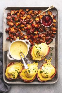 Sheet Pan Eggs Benedict with Crispy Potatoes