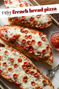 Cheesy French Bread Pizza | Cookies and Cups