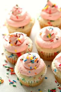 Confetti Cupcakes with Strawberry Buttercream Frosting Recipe