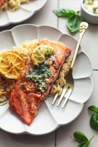Grilled Salmon with Lemon Garlic Butter