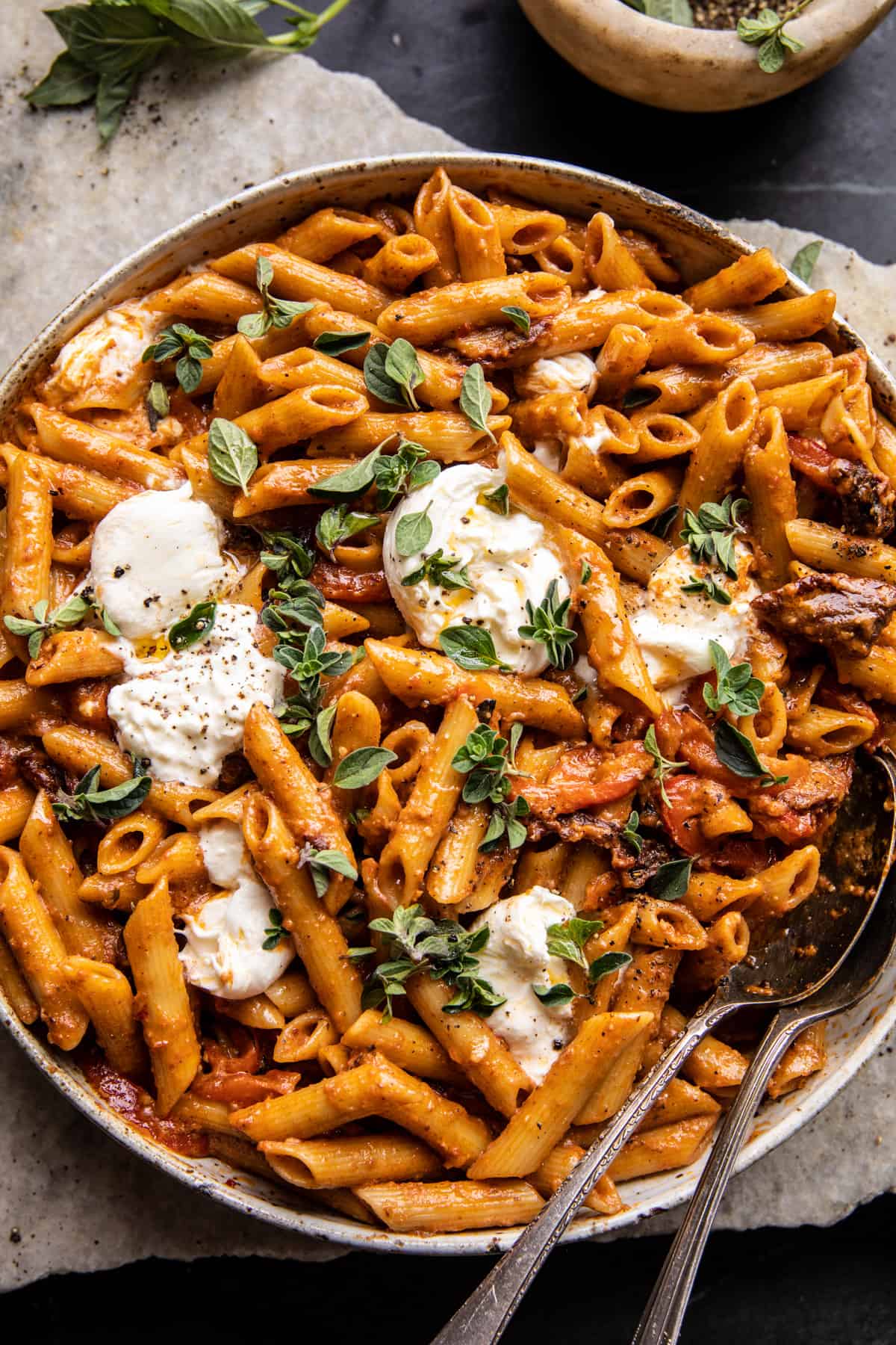 Creamy Sun-Dried Tomato Pasta with Melted Burrata. - Half Baked Harvest