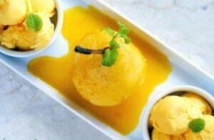 Classy Poached Pear In Spicy Mango Nectar With Mango Ice Cream – Eat With Your Eyes