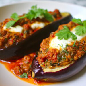 Stuffed Eggplant with Feta-Style Tofu and Savory Tomato Sauce – Orektiko